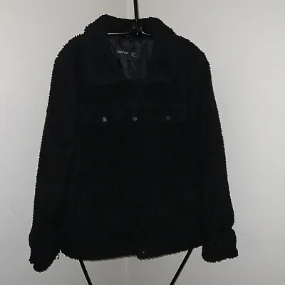 Buy Boohoo Jacket Coat Black Teddy Fleece Fully Lined Short Size UK8 Coat • 9.99£