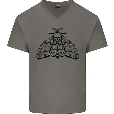Buy A Gothic Moth Skull Mens V-Neck Cotton T-Shirt • 9.99£