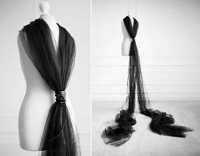Buy Long Black Tulle Bridal Scarf Train Goth Wedding Cape Veil Avant Garde Clothing • 96.39£