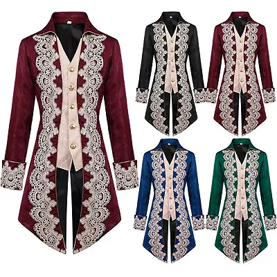 Buy Mens Medieval Tailcoat Jacket Embroidery Vintage Gothic Steampunk Tuxedo Costume • 19.19£