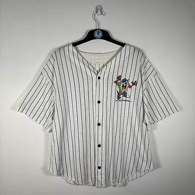 Buy Looney Tunes Taz 1994 Pinstripe Baseball Jersey Shirt Button Up USA - Large • 29.99£