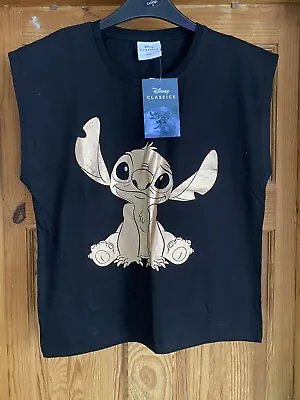 Buy BNWT Black & Gold Disney Stitch Tank Style T-shirt • 4£