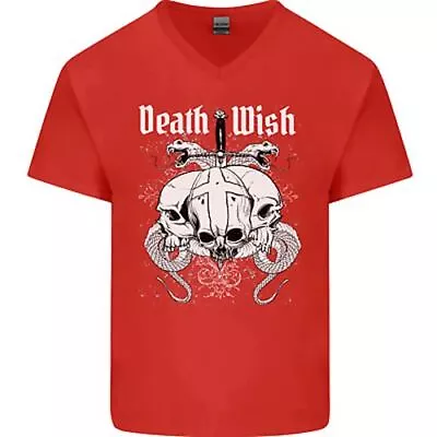 Buy Death Wish Skulls Snakes Biker Gothic Demon Mens V-Neck Cotton T-Shirt • 11.99£
