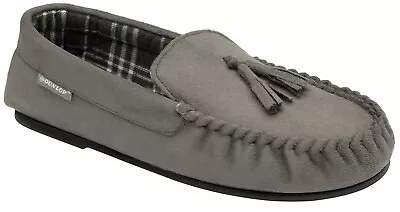 Buy Mens Dunlop Slippers Moccasins Loafers Grey Suede Effect Outdoor Sole Slip Ons • 14.99£