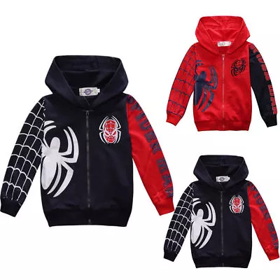 Buy Kids Boys Spiderman Hoodie Hooded Sweatshirt Zip Up Coat Jacket Long-Sleeve Tops • 9.59£