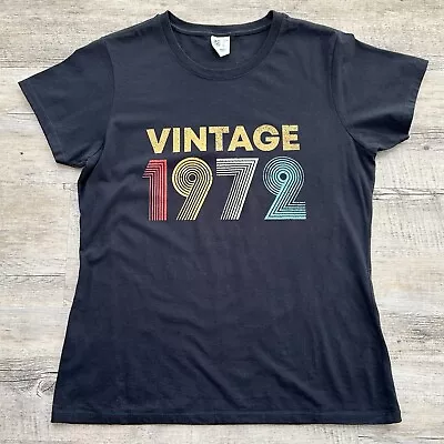 Buy Port & Company Women's Vintage 1972 Black Graphic T-Shirt Size L Large Cotton • 9.99£