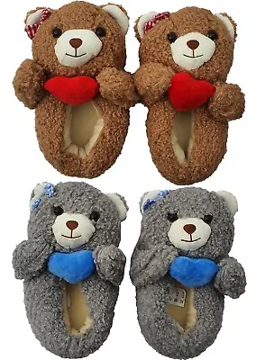 Buy Womens Teddy Bear Slippers Novelty Love Hearts Warm Comfy Cosy Xmas Gifts UK3-8 • 7.79£