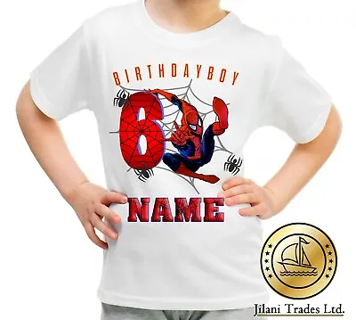 Buy Spiderman Theme Personalised Birthday T Shirts Any Name Any Age 100%Cotton • 8.99£