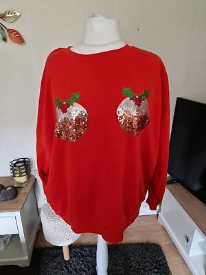 Buy Simply Be Red Christmas Jumper. Size 22. Fun Sequin Xmas Puddings. VGC • 4.50£