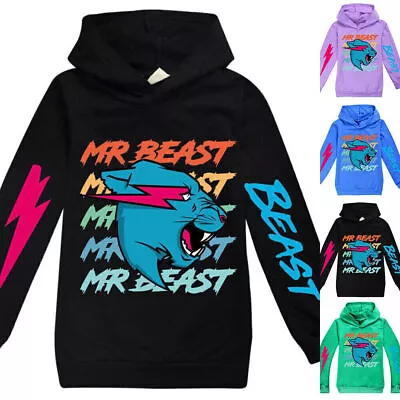 Buy Boys Girls Mr Beast Print Hoodie Hooded Sweatshirt Long Sleeve Pullover Tops UK~ • 12.58£