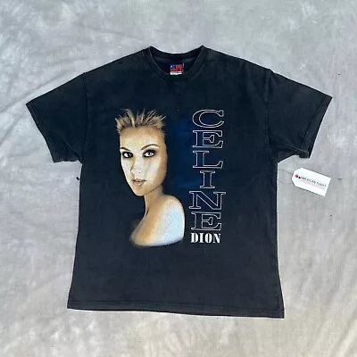 Buy Celine Dion Shirt Mens Medium Black Cotton Oversized Deadstock Pop Music Adults • 25.28£