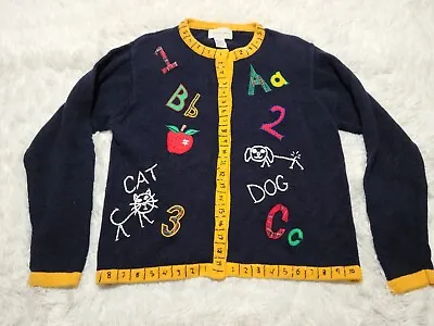 Buy LEMON GRASS Christmas Math Teacher Cardigan Pullover L Sweater Elementary School • 15.24£
