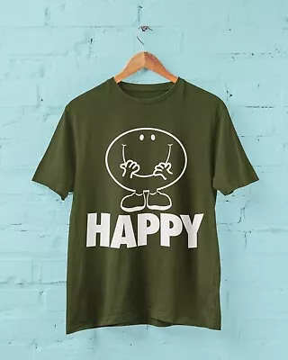 Buy Funny Cartoon HAPPY T Shirt Feel Good Mental Health Enjoy Joy Acceptance Gift • 9.77£