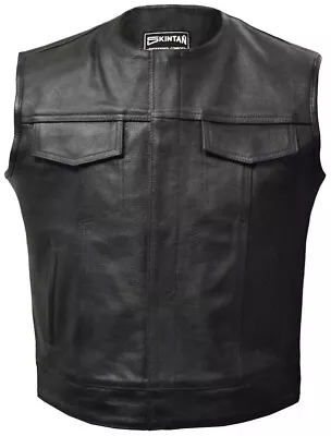 Buy Mens Leather Motorcycle Biker Waistcoat Black OPIE Anarchy Gilet Vest Cut Off • 69.99£