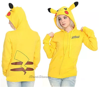 Buy Pokemon GO Pikachu Ears Tail Yellow Zip Hoodie Hoody Anime Cosplay Nintendo NEW • 70.83£