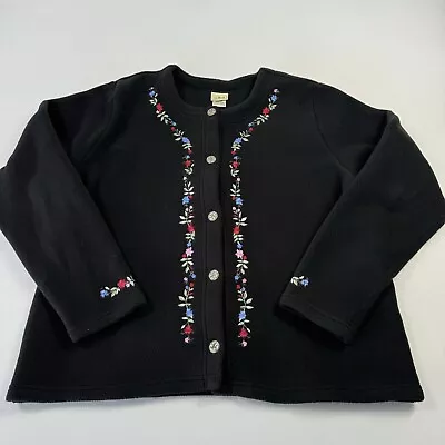 Buy L.L. Bean Women's Fleece Jacket Button Floral Polartec Polyester Black Sz XL • 17.24£