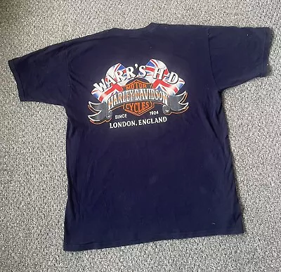 Buy HARLEY DAVIDSON  Blue London England Warr’s H-D Graphic Double Side T Shirt XL • 59.99£