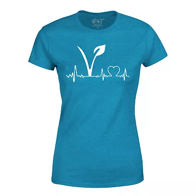 Buy Vegan Vegetarian Womens T Shirt Hipster Joke Powered Slogan LifeStyle Heartbeat • 8.99£