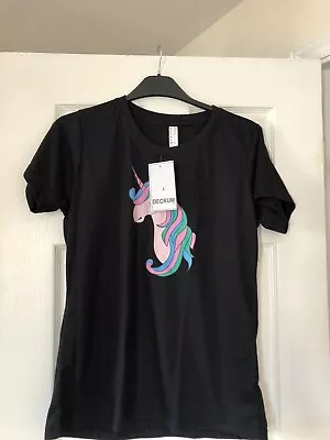 Buy Unicorn Design Black Ladies T-shirt By Decrum • 6.99£