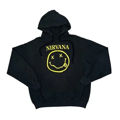 Buy NIRVANA Logo Spellout Alternative Rock Grunge Band Pullover Hoodie Medium Black • 17£
