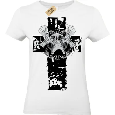 Buy RIP Skull Cross Gothic Punk Biker Rocker T-Shirt Womens Ladies Top • 11.95£