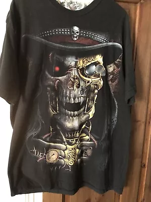Buy Steam Punk Skull & Grim Reaper Scythe On The Back T Shirt Size XL  Black • 3£