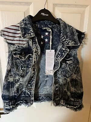 Buy Primark Sleeveless American Style Denim Jacket Gilet New With Tags Size 14 • 10£