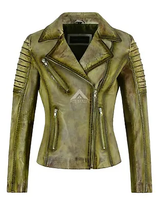 Buy SUPERMODEL Ladies Jacket Lime Rusty Real Leather Biker Gothic Fashion Jacket • 93.41£