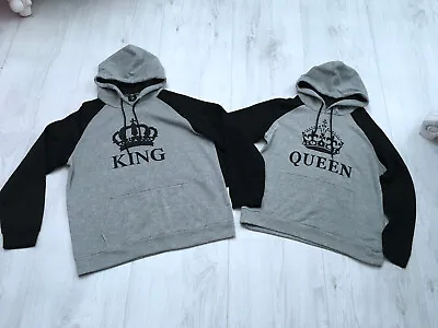 Buy King & Queen Couples Sweatshirt Hoodie Mens Ladies Grey Black Size Xl 14 - 16 • 9.99£