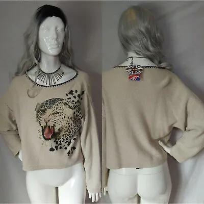 Buy NEW Womens Bat Wing Baggy Knitted Leopard Print Animals Cats Top Jumper  16 18 • 19.95£