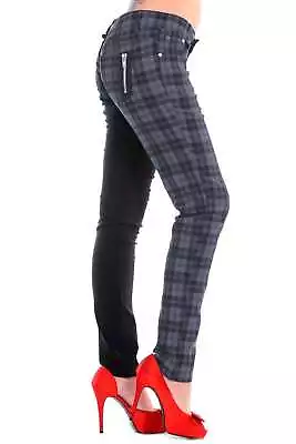 Buy Grey Tartan Check Black Split Leg Punk Emo Rockabilly Trousers BANNED Apparel • 35.99£