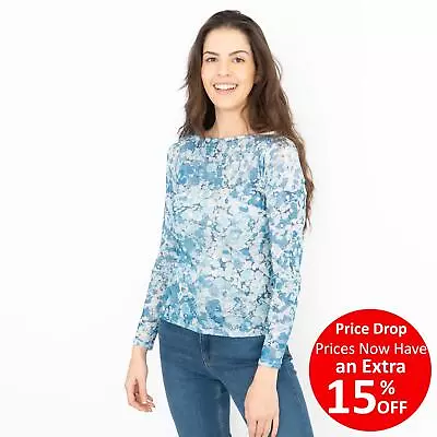 Buy Karen Millen Womens T-Shirt Blue Summer Abstract Holiday Long Sleeve Lightweight • 14.36£