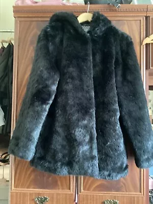 Buy Jumbo Faux Fur Jacket With Hood Black • 25£
