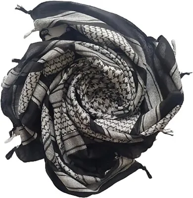 Buy 100% Cotton Palestinian Shemagh Freedom Scarf Keffiyeh Arab Wrap Black And Grey • 8.99£