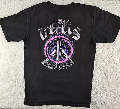Buy VANS Black Graphic Tshirt Pink Peace Sign SIZE S Front Back Hit Streetwear (X) • 14.31£