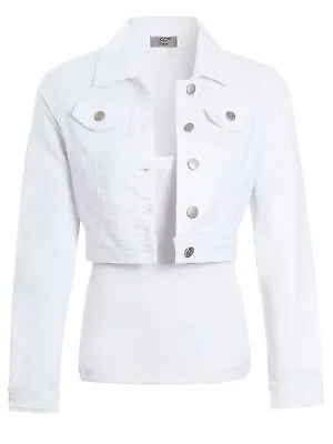 Buy Womens Size 12 10 8 6 14 16 Stretch Denim Jacket Ladies Jean Crop Jackets White • 26.95£