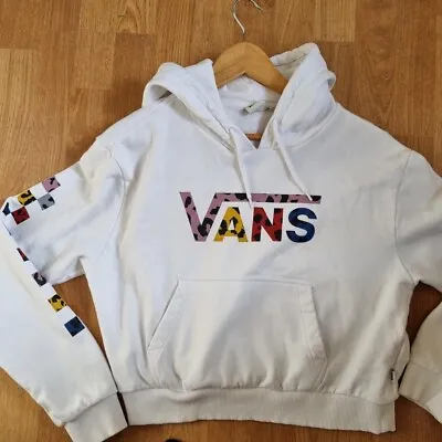 Buy VANS Womens Hoodie - White With Colourful Logo - Large Cropped Jumper  • 30£