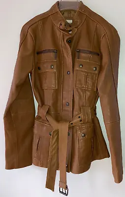 Buy Neiman Marcus NM Lambskin Leather Safari Biker Jacket Belted Womens Medium EUC • 86.85£