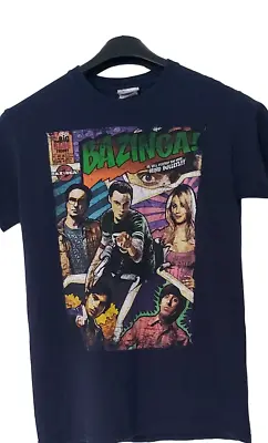 Buy Big Bang Theory Bazinga T Shirt Small  Navy Blue Comic Print Mens SLIM FIT Top • 15.67£