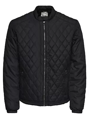 Buy Only & Sons Mens Quilted Biker Jackets Outwear Zip Up Outwear Coats S, M, L, XL • 24.99£