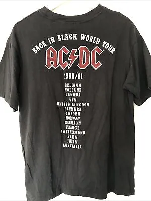 Buy ACDC T Shirt Back In Black World Tour 1980/81 H & M Double Sided Small S • 19.95£