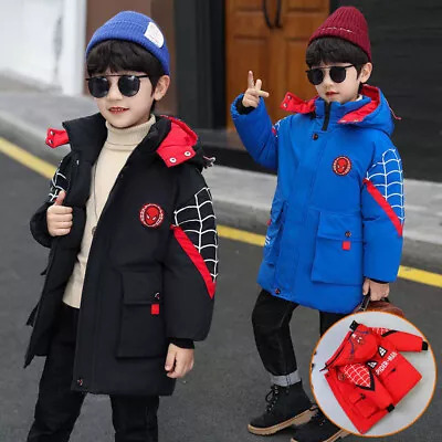 Buy Kids Boys Spiderman Hooded Puffer Jacket Winter Toddler Coat Parka Outerwear UK • 21.29£