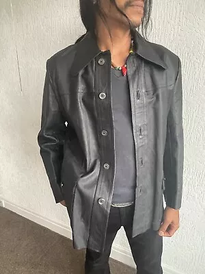 Buy Vintage Mens 70's Indie Mod Dagger Collar Retro Long Leather Jacket Coat 44  • 45£