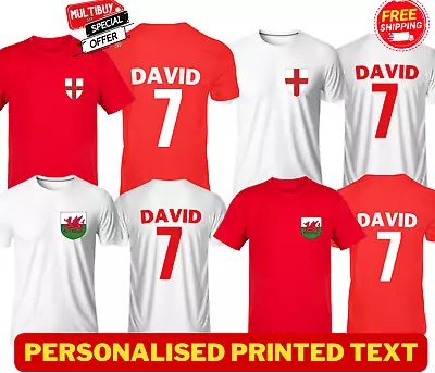 Buy Personalised England Wales Flag T-shirt Football League Custom Name Number Kit T • 7.99£