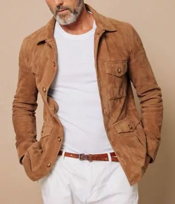 Buy Brown Field Leather Jacket For Men Pure Suede Custom Made Size S M L XXL 3XL • 153.88£