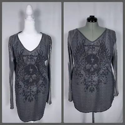 Buy Vocal Top Womens XL Gray Embellished Beaded Distressed Long Sleeve Pullover • 23.03£