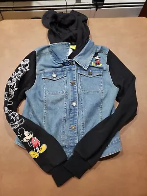 Buy RARE Vintage Disney Mickey Mouse Denim Jacket Hoodie Youth Small • 15.78£