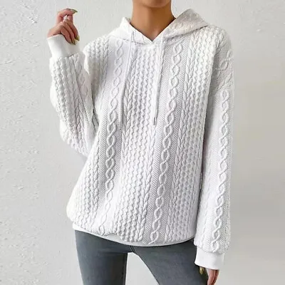 Buy Sleeve Knitted Women Long Hoodie Top Ladies Casual Loose Solid Hooded Sweatshirt • 22.99£