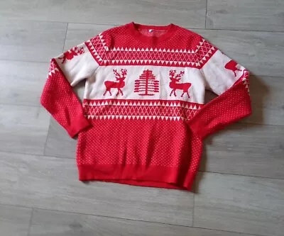 Buy Traditional Red & White Reindeer Christmas Jumper Med 38/40  Chest Cotton Knit • 9.99£