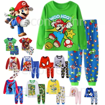 Buy Kids Boys Girls Super Mario Pyjamas Long Sleeve T-Shirt Shorts Set Age 1-7 Years • 6.99£